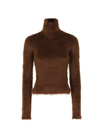Dondup Fuzzy Roll-neck Sweater In Brown