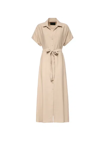 Dondup Gabardine Belted Maxi Dress In Neutral