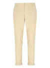Dondup Straight Cotton Trousers Rolled Cuffs In Neutral