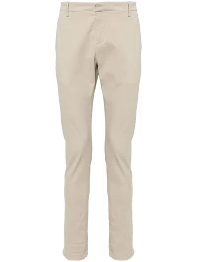 Dondup Straight Cotton Trousers Belt Loops Cuffs Pockets In Neutral
