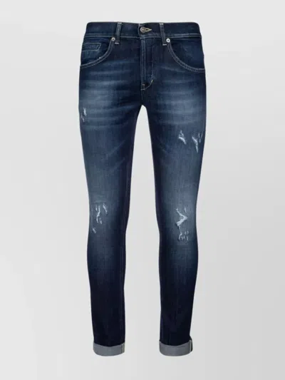 Dondup George Distressed Five-pocket Rolled Cuffs Trousers In Blue