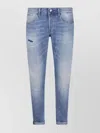 Dondup Tapered Blue Denim Jeans With Distressed Details In Multi