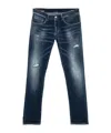 Dondup Indigo Blue Trousers With Distressed Finish And Classic Five-pocket Design In Blue