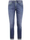 Dondup Organic Stretch Denim Trousers With Rolled Cuffs In Blue