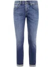 Dondup Organic Stretch Denim Trousers With Rolled Cuffs In Blue