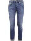 Dondup Organic Stretch Denim Trousers With Rolled Cuffs In Blue