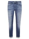 Dondup Organic Stretch Denim Trousers With Rolled Cuffs In Grey