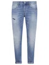 Dondup Tapered Blue Denim Jeans With Distressed Details