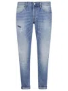 Dondup Tapered Blue Denim Jeans With Distressed Details In Blu