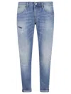 Dondup Tapered Blue Denim Jeans With Distressed Details In Blue