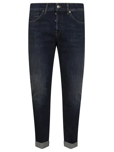 Dondup Rolled Cuffs Five-pocket Trousers With Contrast Stitching In Blue