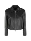 Dondup Long-sleeved Leather Jacket In Black