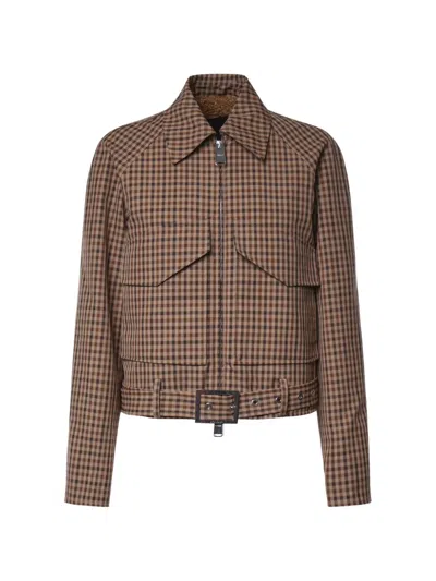 Dondup Gingham-check Belted Jacket In Brown