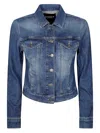 Dondup Denim Jacket With Long Sleeves And Collared Neck In Blue