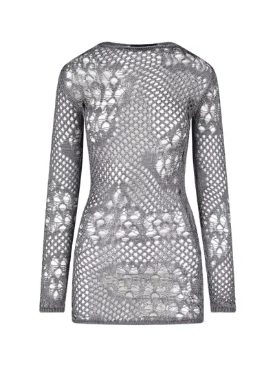 Dondup Grey Cotton Knit Turtleneck Mini Dress In Transparent