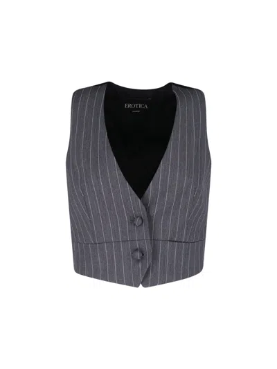 Dondup Grey Gessato Wool Pinstripe Vest