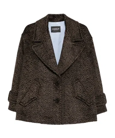 DONDUP HERRINGBONE-PATTERN BUTTON COAT