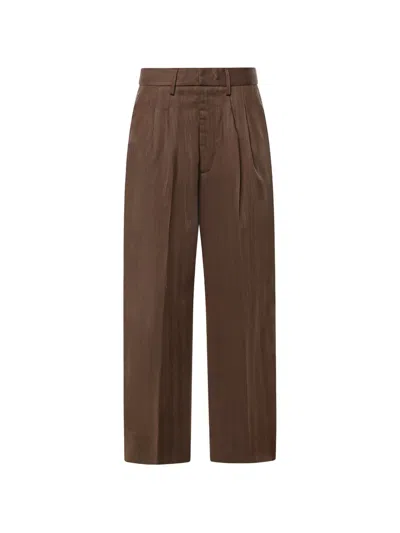Dondup Herringbone Pleated Trousers In Brown