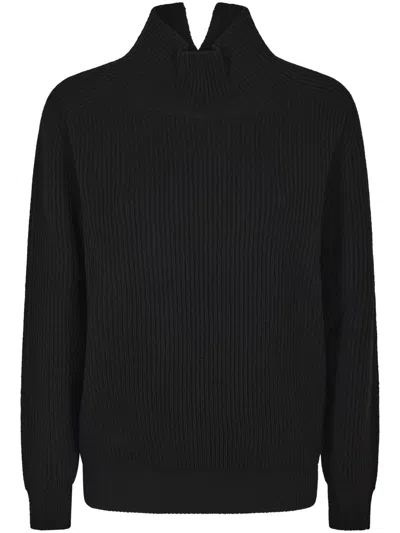 DONDUP DONDUP HIGH COLLAR SWEATER WITH SPLIT DESIGN AND TEXTURED RIBBING