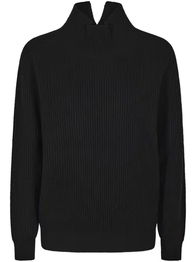 DONDUP HIGH COLLAR SWEATER WITH SPLIT DESIGN AND TEXTURED RIBBING