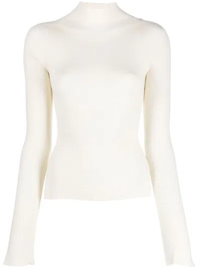 Dondup High-neck Ribbed-knit Jumper In White