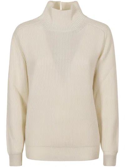 Dondup High Neck Ribbed Sweater With Split Collar Detail In Neutral