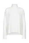 Dondup High-neck White Wool Sweater With Ribbed Detailing In White