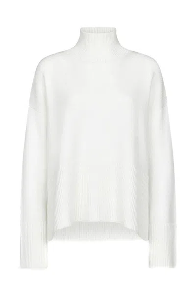 DONDUP HIGH-NECK WHITE WOOL SWEATER WITH RIBBED DETAILING