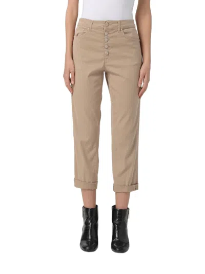 Dondup High-waisted Brown Trousers With Jewel Buttons In Beige