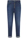 Dondup High-waisted Denim Trousers With Rolled Cuffs In Blue