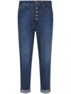 Dondup High-waisted Denim Trousers With Rolled Cuffs In Blue