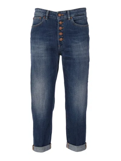 Dondup High-waisted Distressed Denim Jeans With Rolled Cuffs In Blue