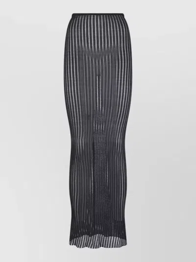 Dondup High Waisted Pleated Striped Sheer Midi Skirt In Black