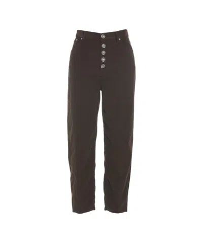 DONDUP HIGH-WAISTED RELAXED FIT TROUSERS WITH PROMINENT BUTTON CLOSURE