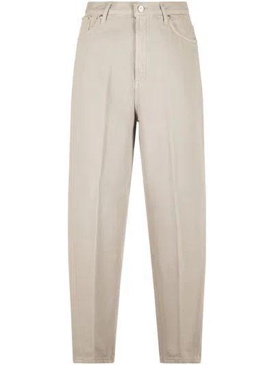 Dondup High-waisted Trousers With Tapered Legs In Neutral