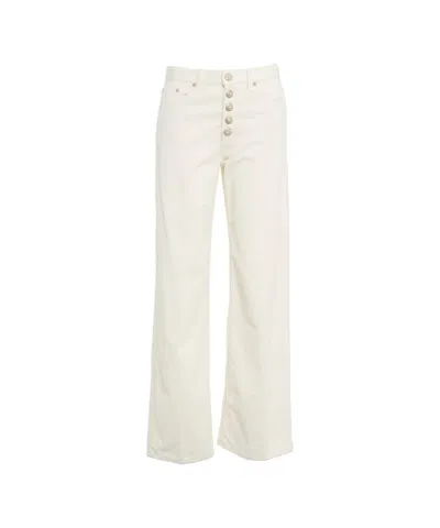 Dondup High-waisted White Corduroy Trousers With Wide-leg Silhouette