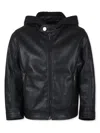 Dondup Kids Bomber Jacket In Black Faux Leather With Hood In Black