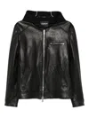 Dondup Hooded Leather Jacket In Black