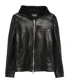 Dondup Hooded Leather Jacket In Black