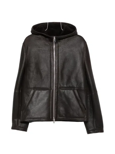 Dondup Hooded Shearling Jacket In Black