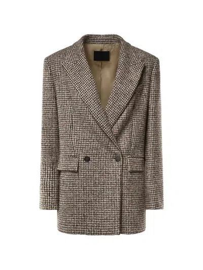 Dondup Houndstooth Double-breasted Jacket In Brown