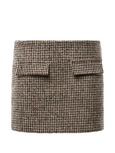 Dondup Houndstooth-pattern Flap-pocket Skirt In Brown