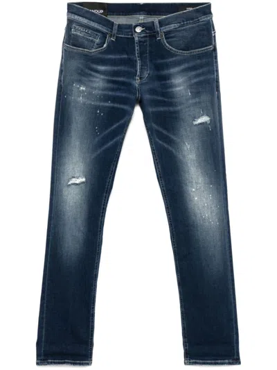 Dondup Indigo Blue Trousers With Distressed Finish And Classic Five-pocket Design