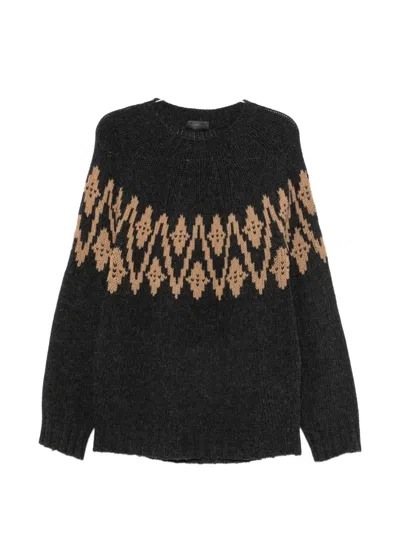 Dondup Intarsia-knit Raglan-sleeve Sweater In Black