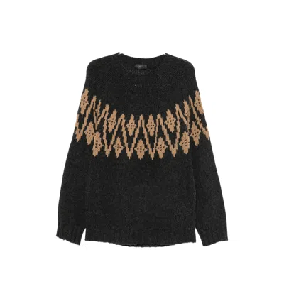 Dondup Intarsia-knit Raglan-sleeve Sweater In Black