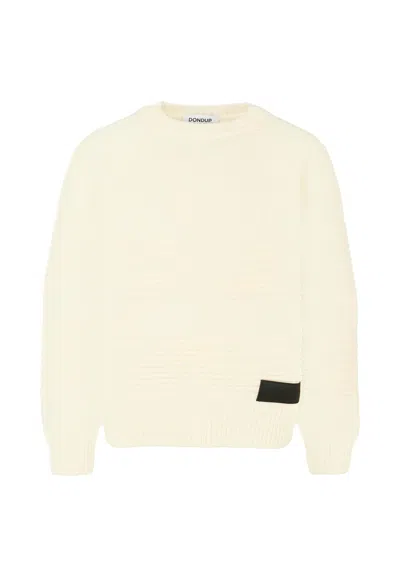 DONDUP IVORY SWEATER FOR BOY WITH LOGO PATCH