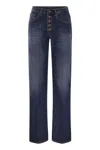 Dondup Medium Blue Straight-leg Jeans With Button Closure In Blue