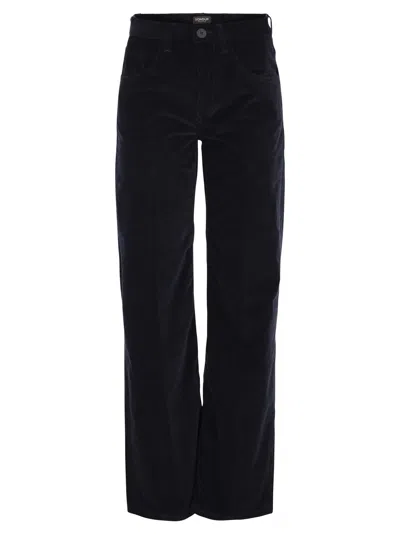 Dondup Jacklyn Wide Leg Corduroy Trousers In Black