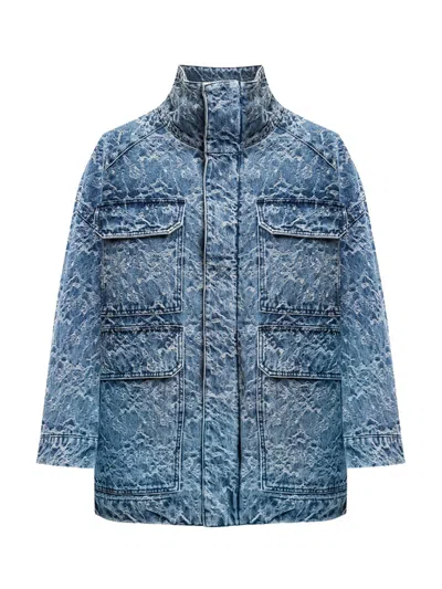 Dondup Jacquard Denim Parka In Blue