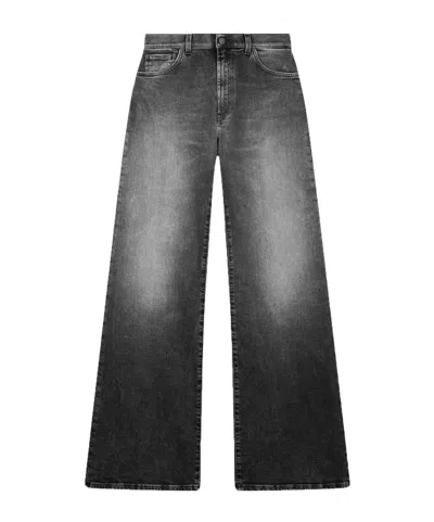 Dondup High-waist Wide-leg Denim Trousers In Black